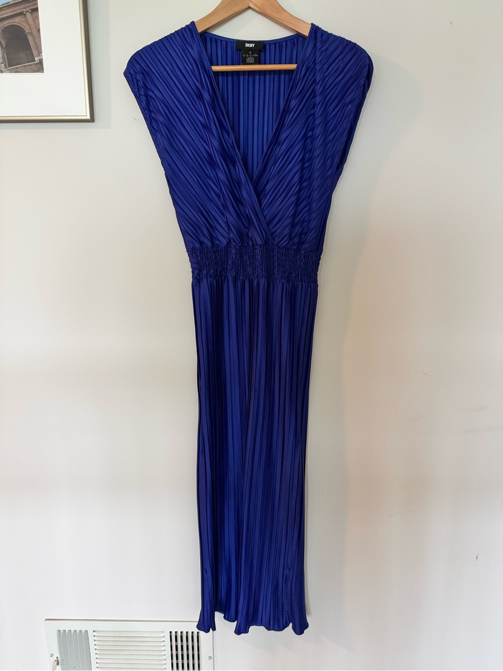 DKNY Women's Pleated Smocked Waist Dress Blue Size 8